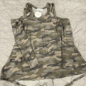 Camo cold shoulder top size small